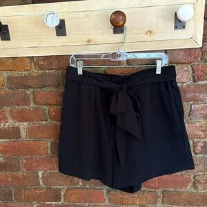 A New Day Black Elastic Waist Black Shorts with Tie Belt